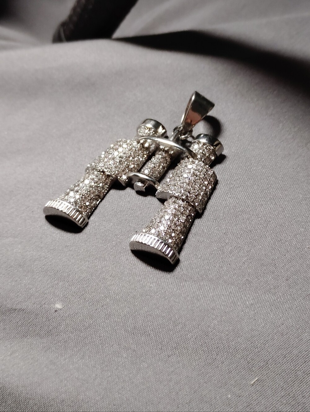 Stainless Steel Rhinestone Binocular Pendant